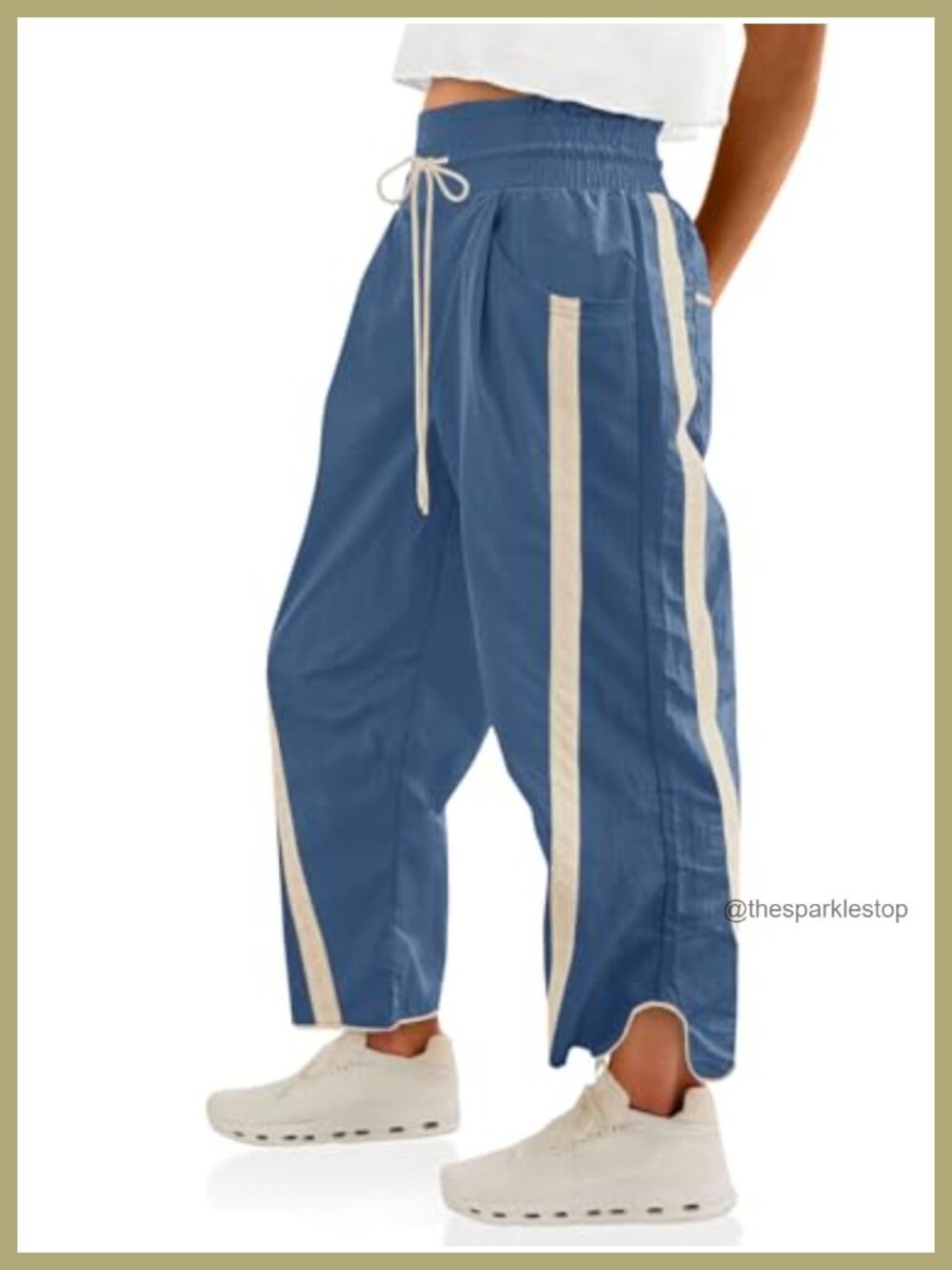 Polyamide Wide Leg Track Pants High Rise Drawstring 7/8 Length